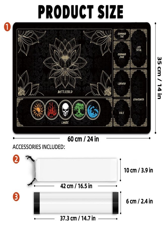 FROGIGO MTG Playmat with Play Zones - Magic Play mat Card Game Mat for Magic The Gathering, Lotus & Basic Lands Design, 24x14 inch, Stitched Edge, Non-Slip Base with Prismatic Playmat Tube-Colorful Lands - Image 2